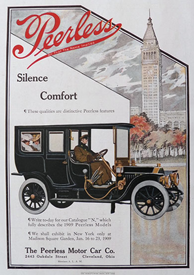 1909 Peerless Automobile Ad ~ Silence, Comfort