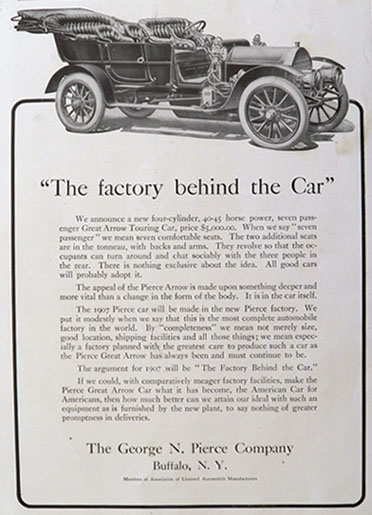 1907 Pierce Great Arrow Car Ad ~ The Factory Behind the Car