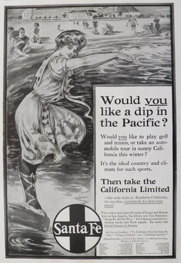1907 Santa Fe Railway Ad ~ A Dip In The Pacific