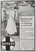 1907 Santa Fe Railway Ad ~ Woman Golfer