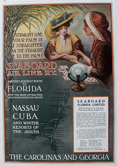 1908 Seaboard Air Line Railway Ad ~ Palm Reader