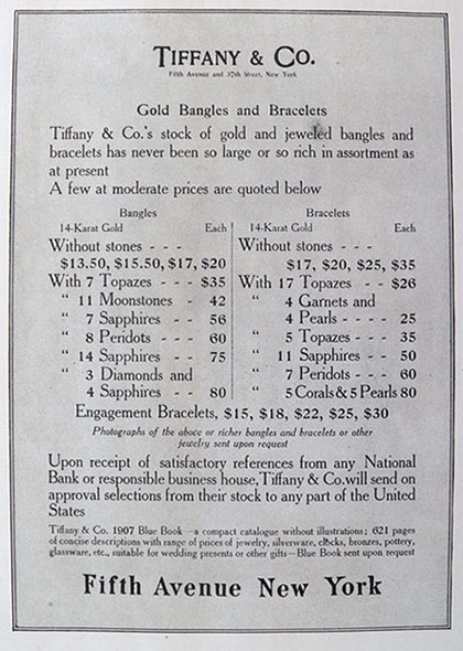 1906 Tiffany & Co. Gold Bangles Ad