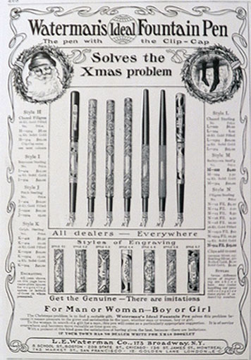 1906 Waterman's Ideal Pen Ad ~ Solves the Christmas Problem