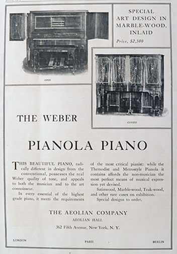 1907 Aeoilian Weber Pianola Piano Ad