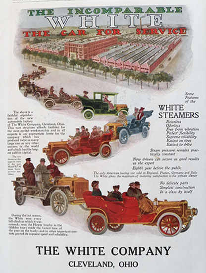 1907 White Steam Car Steamer Color Ad ~ Cleveland Factory