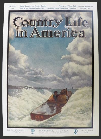 1908 Country Life in America Cover ~ Speeding Motor Boat