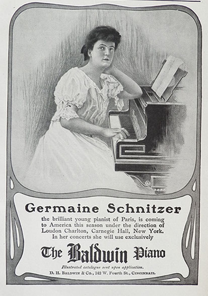 1906 Baldwin Piano Ad ~ Germaine Schnitzer