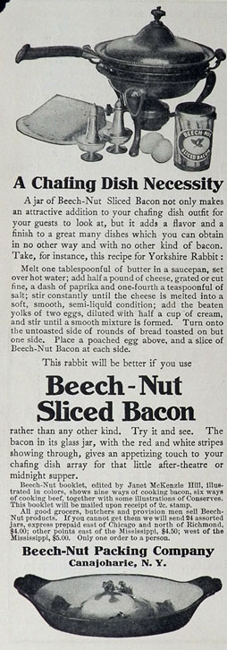 1905 Beechnut Sliced Bacon Ad ~ Chafing Dish Necessity