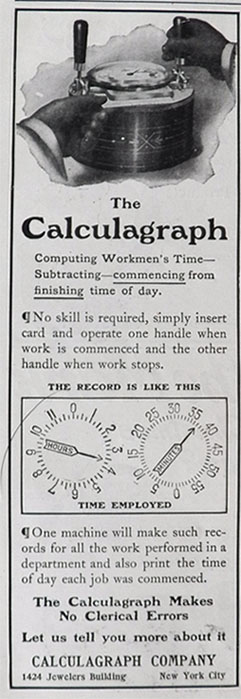 1905 Calculagraph Antique Time Card Machine Ad