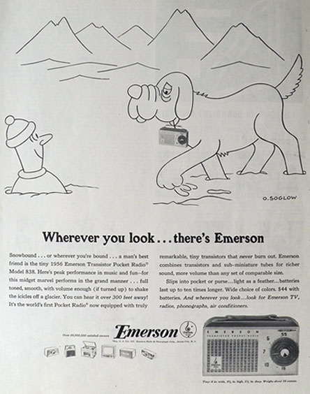 1955 Emerson Transistor Radio Ad ~ Otto Soglow