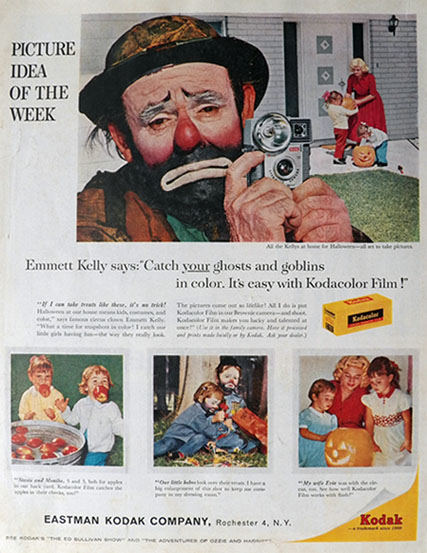 1960 Kodak Film Ad ~ Emmett Kelly & Family