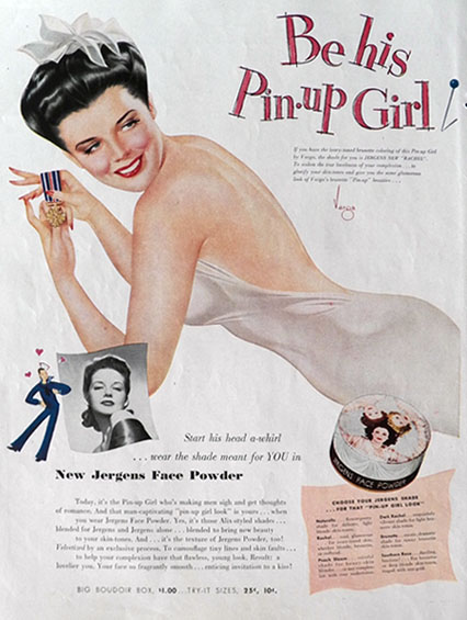 1943 Jergens Face Powder Ad ~ Vargas Pinup