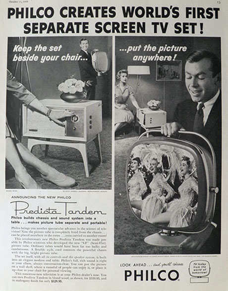1958 Philco Predicta Tandem TV Ad ~ Separate Screen