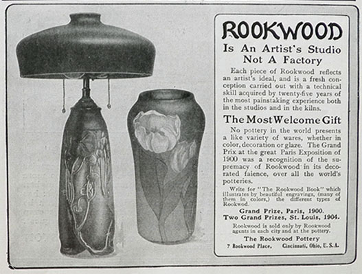 1905 Rookwood Pottery Ad ~ Lamp & Vase