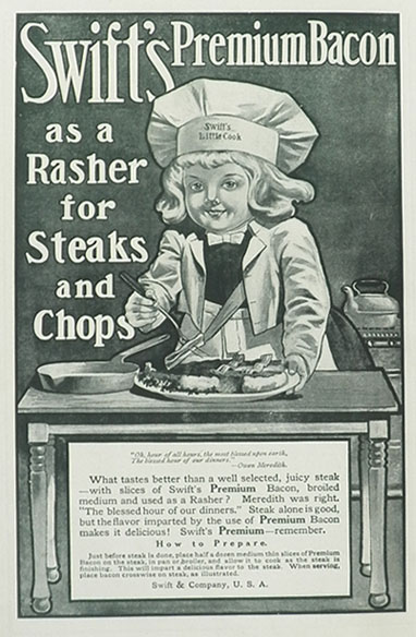 1906 Swift's Premium Bacon Ad ~ Rasher for Steaks