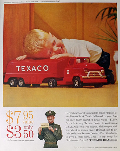 1959 Vintage Texaco Toy Oil Truck Ad ~ Buddy-L