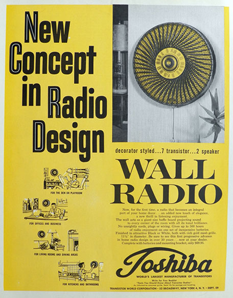 1960 Vintage Toshiba Wall Radio Ad ~ New Concept