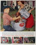 1957 Wheeling Metal Ware Ad ~ Dachshund Gets Bath