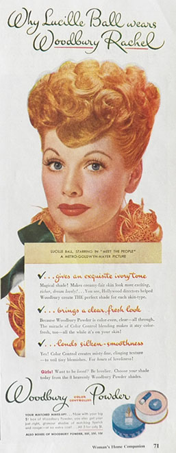 1944 Woodbury Face Powder Ad ~ Lucille Ball