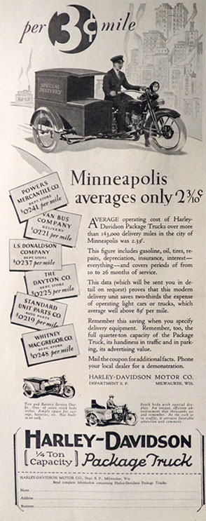 1928 Harley Davidson Package Truck Ad