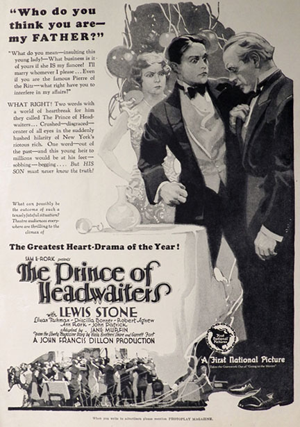 1927 The Prince of Headwaiters Movie Ad ~ Lewis Stone