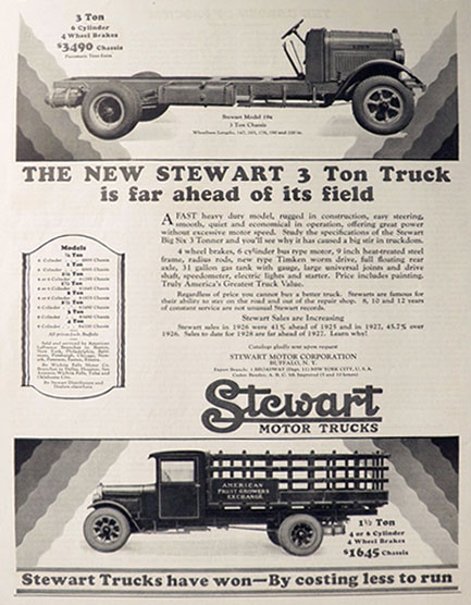 1928 Stewart Motor Trucks Ad ~ 3 Ton Chassis