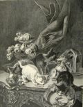 Antique Print ~ Mischievous Kittens on Table ~ Monginot