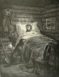 Antique Print ~ Dogs Sits at Man's Bedside
