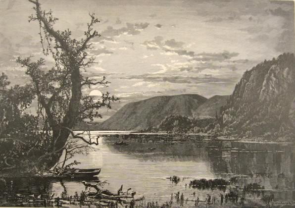 Antique Print ~ Wood Engraving ~ Moonlight on the Shenandoah