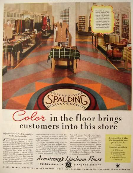 1934 Armstrong Linoleum Ad ~ A.G. Spalding & Co., San Francisco