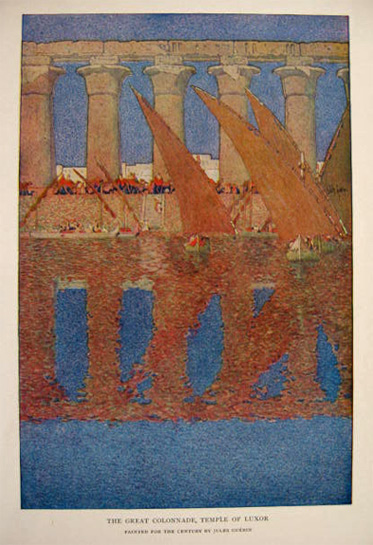 1908 Great Colonnade, Temple of Luxor, Egypt ~ Jules Guerin Print
