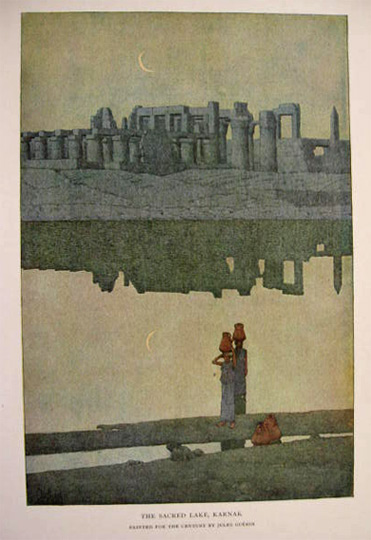 1908 Sacred Lake, Karnak, Egypt ~ Jules Guerin Antique Print
