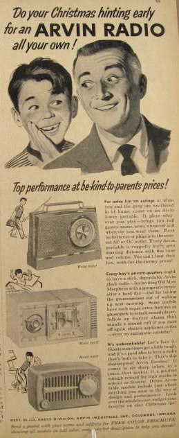 1955 Arvin Radio Ad ~ 952P, 848T, 840T