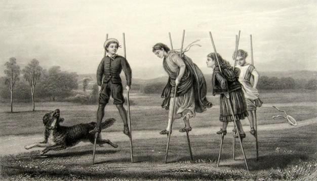 Children on Stilts ~ Antique Print ~ C.E. Perugini