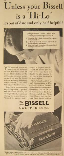 1931 Bissell Sweeper Ad ~ Hi-Lo