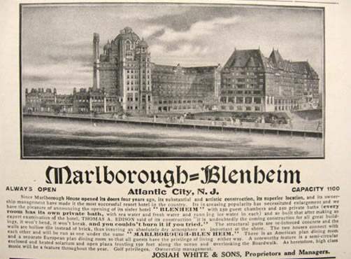 1906 Marlborough & Blenheim Hotel Ad ~ Atlantic City, NJ