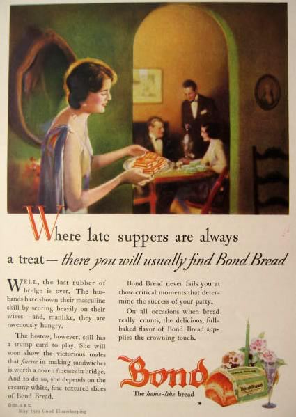 1929 Bond Bread Ad ~ Late Suppers