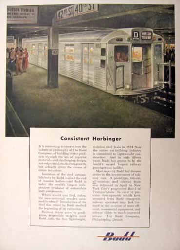 1949 Budd Company Ad ~ NYC "D" Train Hudson Terminal