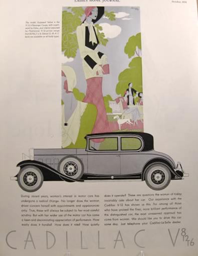 1931 Cadillac Ad ~ V-12 Coupe ~ Leon Benigni Deco Art