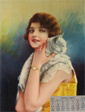 1923 Roaring 20's Style Woman Holds White Cat ~ Antique Print, Calendar Sample