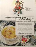 1945 Campbell's Soup Ad ~ Scottish Kid with Bagpipes