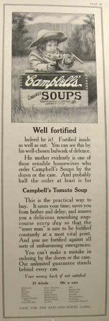 1915 Campbell's Soup Ad ~ Young Cowboy, Wooden Soup Box