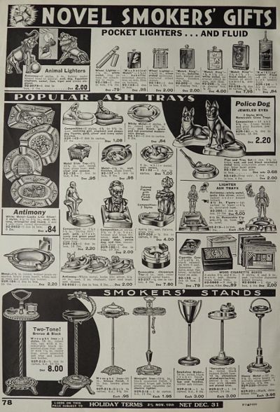 1934 Vintage Smoking Accessories Ad ~ Lighters, Ash Trays