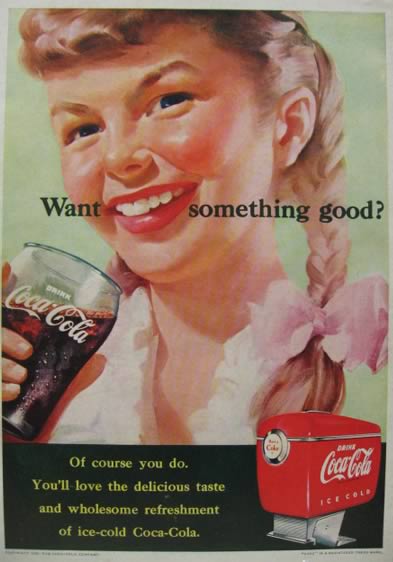 1951 Coca Cola Coke Ad ~ Girl with Pigtails