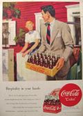 1949 Coca Cola Ad ~ Man Holds Wooden Crate
