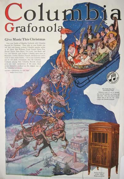 1920 Columbia Grafonola Ad ~ Santa's Sleigh with Recording Artists