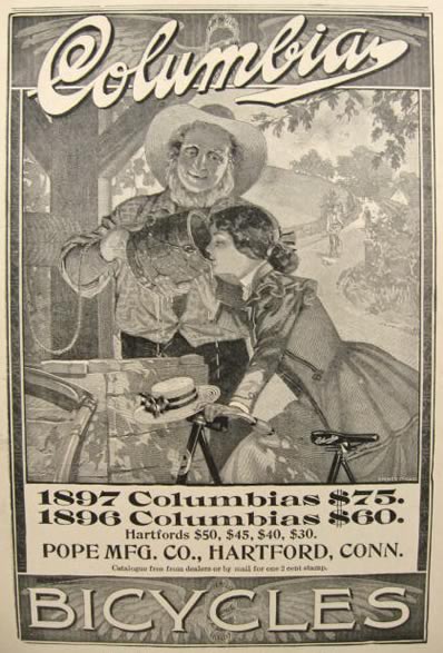 1897 Columbia Bicycle Ad ~ Woman Drinks From Well