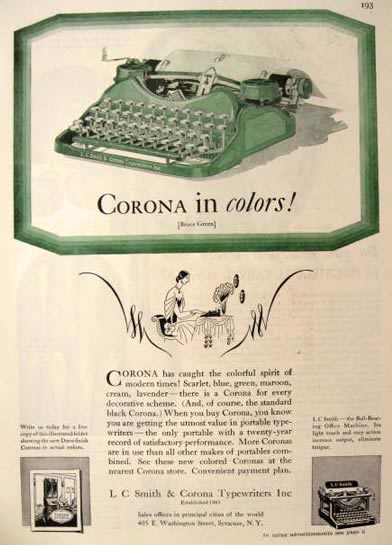 1928 L.C. Smith Corona Typewriter Ad ~ Bruce Green