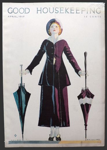 1917 Good Housekeeping Cover ~ Coles Phillips ~ Lady with Umbrellas