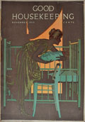 1916 Good Housekeeping Cover ~ Coles Phillips ~ Mom Puts Baby in Crib